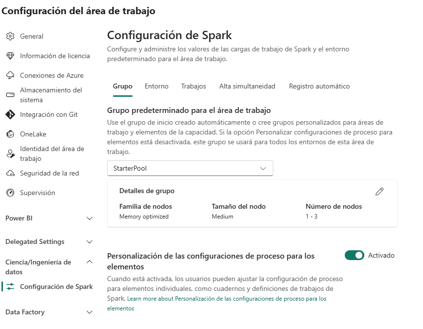 Configuración de Pools Spark